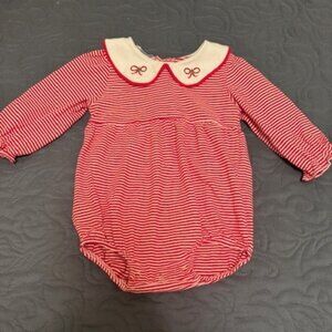 Red/White Striped Bubble by Itsy Bitsy, Christmas Bows, 12 months